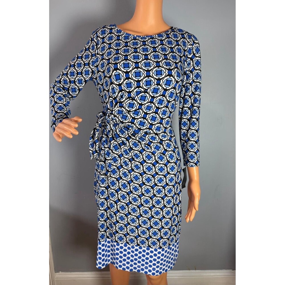 INC International Concepts Dress Womens 10 Blue Geometric Faux Wrap NWT.